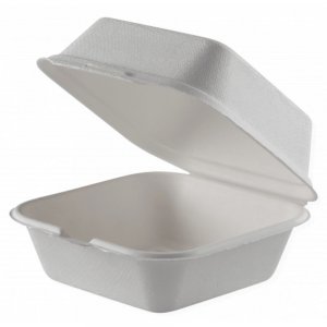 Caserola Biodegradabila, 15x15 cm, 50 Buc/Set, Doua Compartimente, Caserola din Trestie de Zahar, Caserole Albe si Ecologice