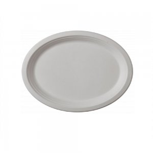 Farfurie Ovala, 20x25 cm, 50 Buc/Set, Farfurie Biodegradabila Alba din Trestie de Zahar- Farfurii Ecologice si Compostabile