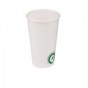 Pahare Biodegradabile Albe cu Logo Verde, 12 Oz (360 ml), Carton cu PLA, 50 Buc/Set - Pahare Ecologice