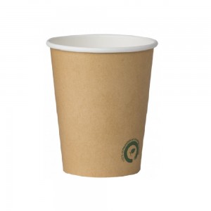 Pahare Biodegradabile Kraft Natur, 8 Oz (240 ml) din Carton cu PLA, 50 Buc/Set, Interior Alb - Pahare Ecologice