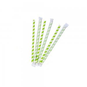Paie Biodegradabile din Hartie, 5000 Buc/Set, Grosime 8 mm, Ambalate Individual, Culoare Alb/Verde, Paie Bauturi, Paie Ecologice, Paie de Baut Biodegadabile