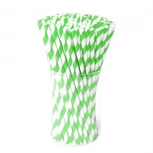 Paie Biodegradabile din Hartie, 500 Buc/Set, Grosime 6 mm,  Ambalate Individual, Culoare Alb/Verde, Paie Bauturi, Paie Ecologice, Paie de Baut Biodegradabile