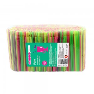 Set 500 Paie cu Lingurita, 210x6 mm, Diverse Culori Fluorescente, Paie din Plastic, Paie Catering, Paie pentru Petreceri, Accesorii pentru Bar