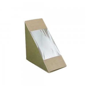 Set 100 Triunghiuri pentru Sandwich, 175x125x65 mm, Carton Kraft cu Fereastra Set 100 Triunghiuri pentru Sandwich, 175x125x65 mm, Carton Kraft cu Fereastra