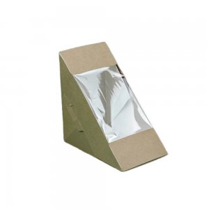 Set 100 Triunghiuri pentru Sandwich, 175x125x75 mm, Carton Kraft cu Fereastra Set 100 Triunghiuri pentru Sandwich, 175x125x75 mm, Carton Kraft cu Fereastra