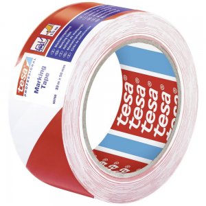 Banda Adeziva Marcare Tesa,  Rosu/Alb, 50mm x 33m, Banda Adeziva Rosie Tesa, Banda Adeziva pentru Marcare Ieftina, Banda Adeziva Tesa Ieftina, Banda de Marcare PVC, Banda Adeziva Colorata, Banda Marcare Colorata, Banda Adeziva Alba Tesa