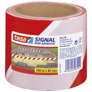 Banda Non Adeziva Avertizare Tesa, Rosu/Alb,  80mm x 100m, Banda pentru Avertizare Rosu si Alb, Banda Non Adeziva pentru Marcare, Benzi Tesa Non Adezive pentru Marcare, Banda Avertizare Rosu si Alb