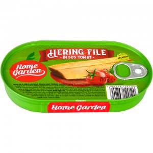 Hering File in Sos Tomat, Home Garden, 170 g, Hering in Sos Home Garden, Hering File de la Home Garden, Conserva de Peste de la Home Garden, Peste in Sos