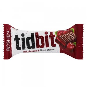 Baton de Ciocolata cu Umplutura de Cireste, Roshen Tidbit, 50 g,  Baton Roshen de Ciocolata, Baton cu Umplutura, Gama Roshen Tidbit, Baton de Ciocolata cu Fructe, Ciocolata cu Cirese, Ciocolata cu Crema de Cirese