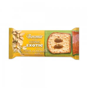 Cozonac Exotic Boromir cu Crema de Fistic si Ciocolata Alba, 400 g, Cozonac Boromir, Cozonac Ambalat, Cozonac cu Fistic, Cozonac cu Ciocolata Alba, Cozonaci Boromir, Cozonaci Ambalati, Cozonac Preparat, Cozonaci Preparati