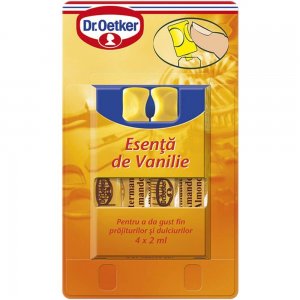 Cutie 4 Esente de Vanilie Dr. Oetker, 4 ml/Buc, Esente pentru Prajituri, Esenta de Vanilie pentru Prajituri, Dr. Oetker Esente de Vanilie, Fiole de Esenta Vanilie pentru Prajituri, Esente Fiole Dr Oetker, Arome Alimentare, Sticlute cu Esente Vanilie