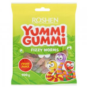 Jeleuri Roshen Yummi Gummi Fizzy Worms, 100g, Gust de Fructe, Jeleuri, Jeleuri Fructe, Mix de Jeleuri, Jeleuri cu Fructe, Jeleuri din Fructe, Jeleuri Aroma Fructe, Jeleuri Aroma Fructe  Roshen, Bomboane Jeleu, Boamboane Jeleu Roshen