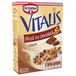 Musli cu Ciocolata Dr. Oetker Vitalis, 300 g, Musli Ciocolata Vitalis, Vitalis Musli Ciocolata, Musli Vitalis Dr. Oetker, Cereale Dr. Oetker, Cereale Vitalis, Cereale cu Ciocolata, Musli Mic Dejun, Cereale Mic Dejun, Cutie de Musli Vitalis
