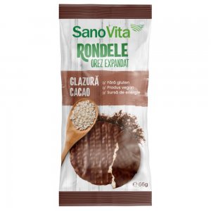 Rondele din Orez cu Glazura de Cacao Sano Vita, 66g, Rondele Dulci, Rondele Orez, Rondele Orez Sano Vita, Rondele Mini Orez, Rondele Mini din Orez, Rondele Orez cu Glazura de Cacao, Mini Rondele Orez cu Cacao