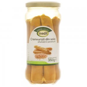 Crenvusti Vegetali Afumati Inedit, 350 g, Crenvursti Vegetali, Crenvursti din Soia, Crenvusti de Soia pentru Hot Dog, Crenvusti de Soia Afumati in Saramura, Inedit Crenvusti de Soia in Saramura, Inedit Crenvusti de Post, Crenvusti Vegetali in Saramura