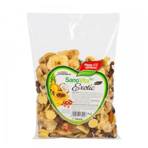 Fructe Exotice Confiate Sano Vita Eco, 250 g, Fructe Confiate, Fructe Deshidratate, Fructe Uscate, Amestec de Fructe Uscate, Amestec de Fructe Exotice, Mix de Fructe Uscate, Mix de Fructe Exotice, Amestec Uscat de Fructe Exotice