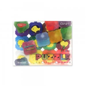 Vopsea Tempera Puzzle DACO, 12 Culori/Set, 15 ml/Tub, Multicolor, Set Tempera, Acuarele Tempera, Culoare Tempera, Tempera, Acuarele, Culori Tempera, Vopsele Tempera, Culori pentru Pictura, Culori Tempera Tip Puzzle