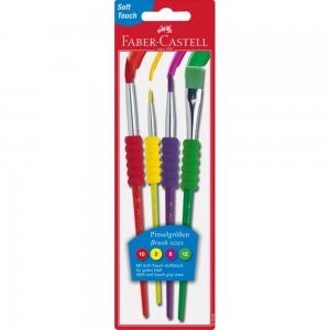 Set 4 Pensule cu Par Sintetic Faber-Castell Soft Touch, Grip Moale, Marimi si Culori Diferite, Pensule Pictura, Set Pensule Pictura, Penson Pictura, Set Pensoane, Pensoane de Pictat, Pensula Pictura, Pensule pentru Pictura, Pensoane pentru Pictat