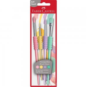 Set 4 Pensule cu Par Sintetic Faber-Castell Soft Touch Pastel, Grip Moale, Marimi si Culori Diferite, Pensule Pictura, Set Pensule Pictura, Penson Pictura, Set Pensoane, Pensoane de Pictat, Pensula Pictura, Pensule pentru Pictura, Pensoane pentru Pictat