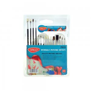 Pensule DACO, 15 Buc/Set, Par Sintetic, Paleta Acuarela Inclusa, Pensule Pictura, Pensule Ecada, Pensule Pictura Daco, Pensule Par Sintetic, Accesorii Pictura, Pensule Pictura Acrilica, Set Pensule