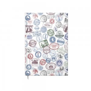 Agenda A5 Nedetata Artpress, Travel Stamps, 100 File, Coperta Buretata Lucioasa, Multicolor, 80 g/m²
