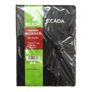 Agenda cu Pix ECADA, 96 File, 7.5x10.5 cm, Capsa Inchidere, 70 g/m², Neagra, Agenda Nedatata cu Capsa de Inchidere, Agende cu 96 de Foi, Agenda cu Capsa si  96 File, Agenda de Birou cu Pix, Agende de Birou cu 96 File, Agenda de Birou cu Pix,  Agende ECADA