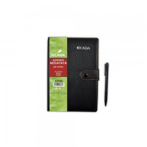 Agenda cu Pix ECADA, 96 File, 13x18 cm, 70 g/m², Capsa Inchidere, Neagra, Agenda Nedatata cu Capsa de Inchidere, Agende cu 96 de Foi, Agenda cu Capsa si  96 File, Agenda de Birou cu Pix, Agende de Birou cu 96 File, Agenda de Birou cu Pix,  Agende ECADA