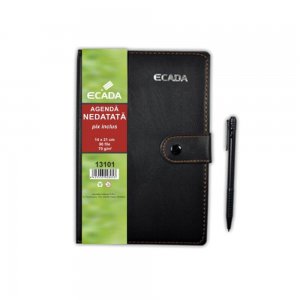 Agenda cu Pix ECADA, 96 File, 10x15 cm, 70 g/m², Capsa Inchidere, Neagra, Agenda Nedatata cu Capsa de Inchidere, Agende cu 96 de Foi, Agenda cu Capsa si  96 File, Agenda de Birou cu Pix, Agende de Birou cu 96 File, Agenda de Birou cu Pix,  Agende ECADA