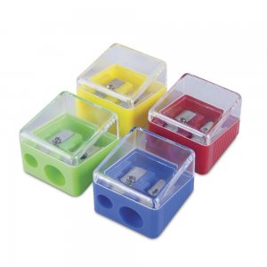 Ascutitoare din Plastic Dubla cu Container Patrat DONAU, 30x29x42 mm, 20 Buc/Set, Diverse Culori, Ascutitori Duble, Accesorii Birou, Rechizite Scolare