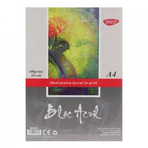 Bloc Desen Acril A4 Daco, Textura Panza, 10 File, 300 g/m², Bloc Hartie Texturata Tip Panza, Hartie pentru Vopsele Acrilice, Bloc de Desen pentru Culori Acrilice, Bloc de Desen A4 Acrilic, Bloc pentru Pictura in Acrilic
