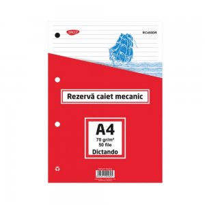 Rezerva Daco Caiet Mecanic, A4, 50 File, Dictando, 70 g/m², Rezerve Caiete Mecanice, Foi de Rezerva A4 Liniate, File de Rezerva cu Linii, Rezerva Hartie Liniata, Rezerve Hartii Caiet Mecanic, Set Rezerve Caiet Mecanic