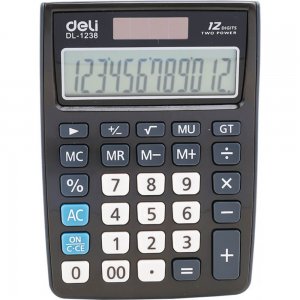 Calculator de Birou Deli 1238, 12 Digits, Negru, Alimentare Dubla, Calculator Birou, Calculator Birou 12 Digits, Calculator Birou cu Verificare si Corectie, Calculator Birou Deli 