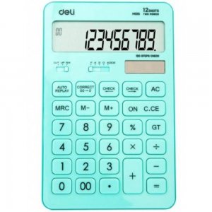 Calculator de Birou Deli 1531, 12 Digits, Bleu Pastel, Functie de Verificare si Corectie, Alimentare Dubla, Calculator Birou, Calculator Birou 12 Digits, Calculator Birou cu Verificare si Corectie, Calculator Birou Deli 
