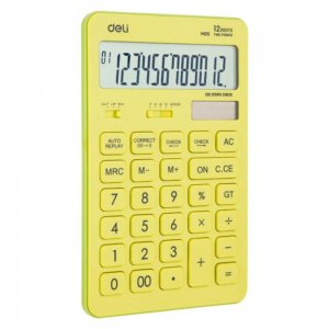 Calculator de Birou Deli 1551, 12 Digits, Galben Pastel, Functie de Verificare si Corectie, Alimentare Dubla, Calculator Birou 12 Digits, Calculator Birou cu Verificare si Corectie, Calculator Birou Deli 