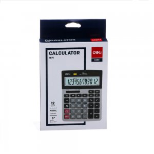 Calculator de Birou Deli 1671, 12 Digits, Gri/Negru, Alimentare Dubla, Calculator Birou, Calculator Birou 12 Digits, Calculator Birou cu Verificare si Corectie, Calculator Birou Deli 