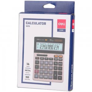 Calculator de Birou Deli 1671C, 14 Digits, Gri/Negru, Alimentare Dubla, Calculator Birou, Calculator Birou 14 Digits, Calculator Birou cu Verificare si Corectie, Calculator Birou Deli 