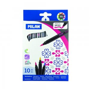 Carioci cu Varf tip Pensula MILAN, 10 Carioci, Carioci cu Varf Pensula, Carioci Pensula, Carioci Colorate, Carioci pentru Desen, Carioci de Desenat, Carioci tip Pensula