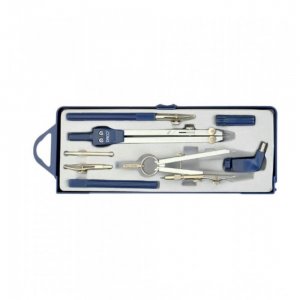 Trusa Compas Metalic DACO, Diametru Maxim Cerc 42 cm, 7 Accesorii Incluse, Culoare Gri/Albastru, Compas Matematica, Trusa Compas pentru Scolari, Compas pentru Geometrie, Trusa Desen Tehnic, Rechizite Scolare, Instrumente Geometrie