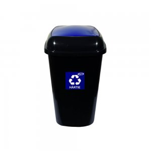 Pubela pentru Hartie Misavan, 60 L, Negru/Albastru, Marimea L, Cos de Gunoi pentru Colectare Selectiva, Material Plastic, Cos de Gunoi, Cos de Gunoi pentru Hartie, Cos de Gunoi Selectiv, Cos de Gunoi Misavan, Pubela Gunoi Misavan
