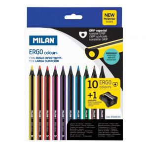Set 10 Creioane Color MILAN Maxi Ergo, Corp din Lemn Negru, 10 Culori Diferite si Ascutitoare Inclusa, Set Creioane Colorate, Creioane Colorate, Creioane pentru Desen, Creioane Colorate pentru Scolari, Creioane Colorate din Lemn, Rechizite Scolare Set 10 Creioane Color MILAN Maxi Ergo, Corp din Lemn Negru, 10 Culori Diferite si Ascutitoare Inclusa, Set Creioane Colorate, Creioane Colorate, Creioane pentru Desen, Creioane Colorate pentru Scolari, Creioane Colorate din Lemn, Rechizite Scolare