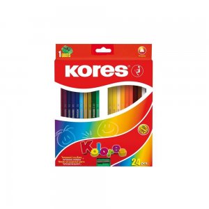 Set 24 Creioane Colorate Triunghiulare Kores, Ascutitoare, Set Creioane de Colorat, Set Culori, Creioane Colorate pentru Scoala, Set Culori pentru Scoala, Creioane Colorate Kores, Culori Kores, Creioane Colorate pentru Desen, Set Culori Kores