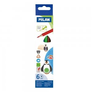 Set 6 Creioane Color MILAN, 6 Culori, Corp Triunghiular din Lemn, Creioane Triunghiulare Colorate, Creioane Colorate Metalice MILAN, Creioane MILAN, Set Creioane Colorate, Creion Colorat, Creioane Scoala, Creioane Desen