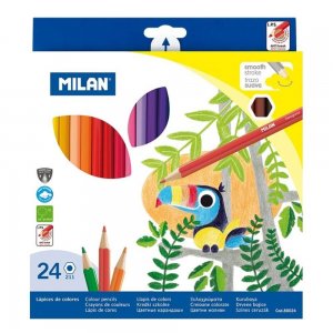 Set 24 Creioane Color MILAN, 24 Culori, Corp Hexagonal din Lemn, Creioane Colorate, Creioane MILAN, Set Creioane Colorate, Creion Colorat, Creioane Scoala, Creioane Desen