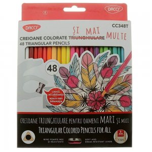 Set 48 Creioane Color DACO, 48 Culori, Corp Triunghiular din Lemn, cu Ascutitoare Inclusa, Creioane Colorate, Creioane DACO, Set Creioane Colorate, Creion Colorat, Creioane Scoala, Creioane Desen