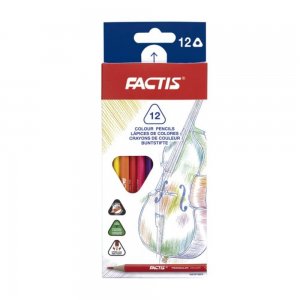 Set 12 Creioane Color FACTIS Super Soft, 12 Culori, Mina Cerata si Corp Triunghiular din Lemn, Creioane Colorate, Creioane Mina Cerata, Set Creioane Colorate, Creion Colorat, Creioane Scoala, Creioane Desen