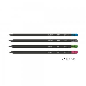 Set 72 Creioane Grafit DACO Blacky, Mina HB, Corp Hexagonal de Lemn Negru cu Radiera, Creioane Desen HB, Creioane Grafit HB, Creioane Lemn Negru HB, Set Creioane Grafit cu Radiera, Creion HB Grafit, Creioane pentru Schite si Grafica, Creioane Desen Tehnic