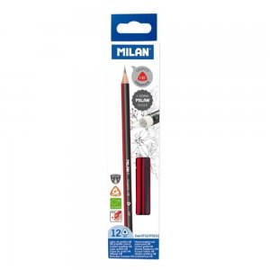 Set 12 Creioane Grafit MILAN, Mina HB, Corp de Lemn Triunghiular cu Radiera, Creioane HB cu Radiera, Creioane Grafit HB cu Radiera, Creioane HB MILAN, Set Creioane Grafit, Creion HB Grafit, Creioane pentru Schite si Grafica, Creioane Desen Tehnic