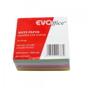 Rezerva Cub Hartie Color EVOffice, Dimensiune 9x9 cm, 80g/m², 360 File/Set, 4 Culori Pastel