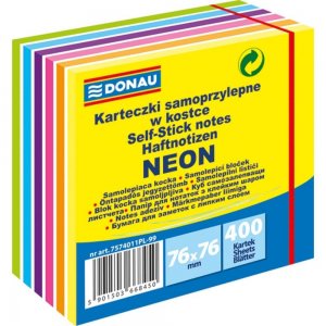 Cub 400 Notite Adezive Donau, 7.6x7.6 cm, Multicolor Neon, Cub Hartie, Notite de Hartie Adeziva, Bloc Notite Adezive, Notite Adezive la Bloc, Set de Notite Adezive, Sticky Notes, Post It Notes, Notite Sticky, Bloc de Notite Adezive