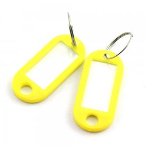 Breloc cu Eticheta pentru Chei, 50x20 mm, 100 Buc/Set, Galben, Tag pentru Chei, Breloc din Plastic pentru Chei